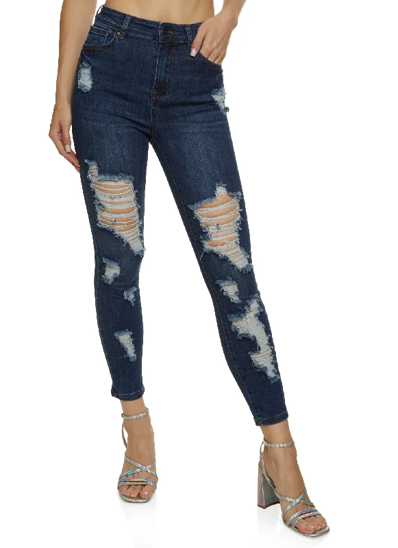 Economic Outlook WAX Distressed Stretch Skinny Jeans