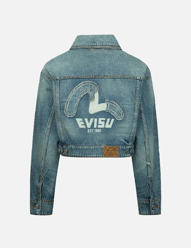 Elegant Design Embellished Denim Seagull Appliqué Denim Jacket