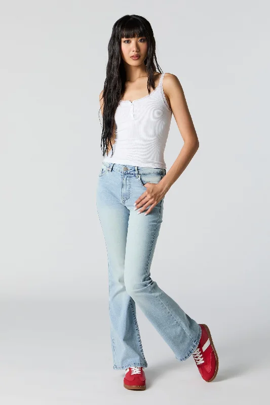 Youthful Style Light Wash Mid Rise Flare Jean