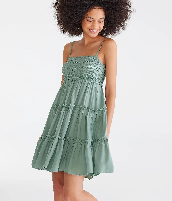 Spring Fashion Aeropostale Solid Square-Neck Tiered Mini Dress