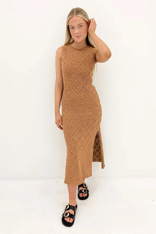 Fashion Selection Coleman Crochet Maxi Dress Brown