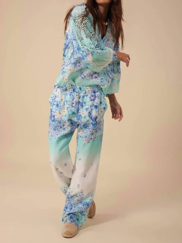 Simple Matching Emersyn Linen Pants In Blue Floral