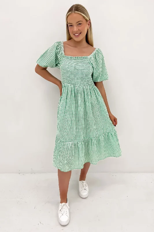 Romantic Data Marlee Midi Dress Green Gingham