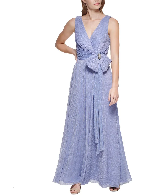 High-end Fashion Petites Womens Shimmer Maxi Evening Dress