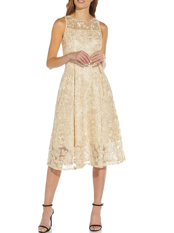 Basic Version Plus Womens Embroidered Midi Cocktail and Party Dress