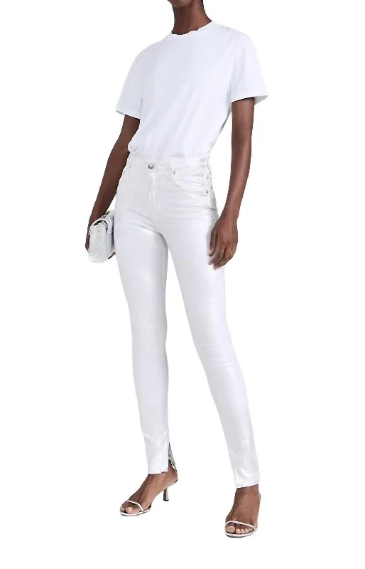 Retro Fashion Rae High Rise Skinny Jean In Silver Foil