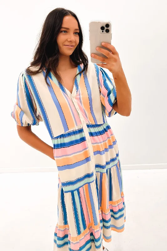 Personalized Design Sienna Midi Dress Pink Blue Stripe