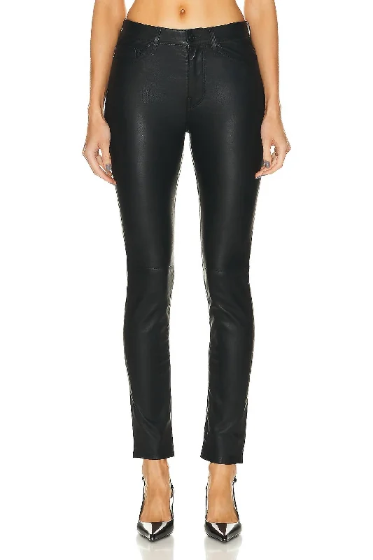 Unique Prints Slim Leather Pant In Black