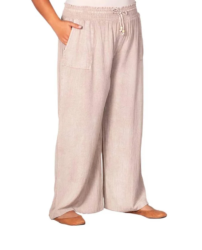 Basic Version Solid Drawstring Cotton Rayon Pants - Plus In Natural