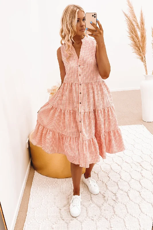 Simple Design Tulley Midi Dress Pink Gingham