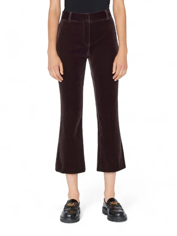 Comfortable Wear Velvet Crop Mini Boot Trouser In Mahogany