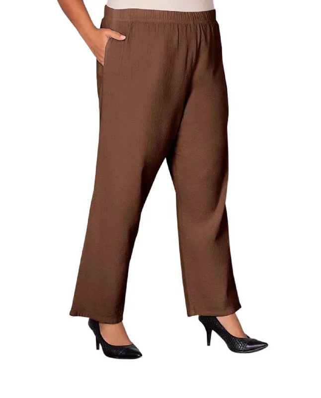 New Products Wide Leg Crinkle Cotton Pants - Plus In Brown