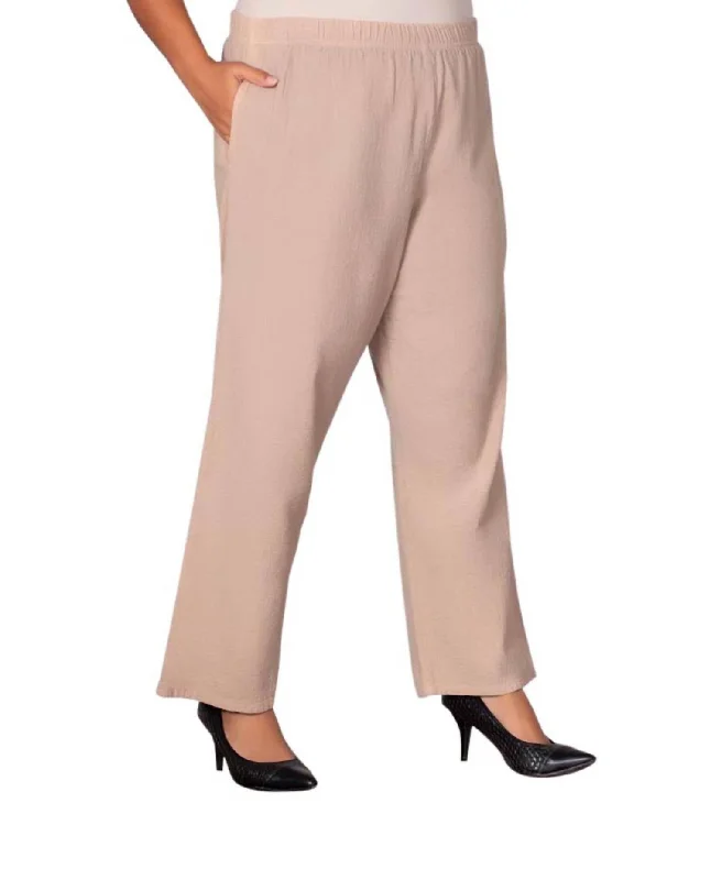 Luxury Fashion Wide Leg Crinkle Cotton Pants - Plus In Tan