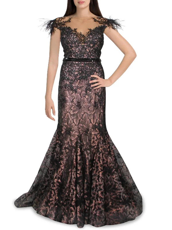 Fashion Must-have Womens Illusion Embellished Evening Dress