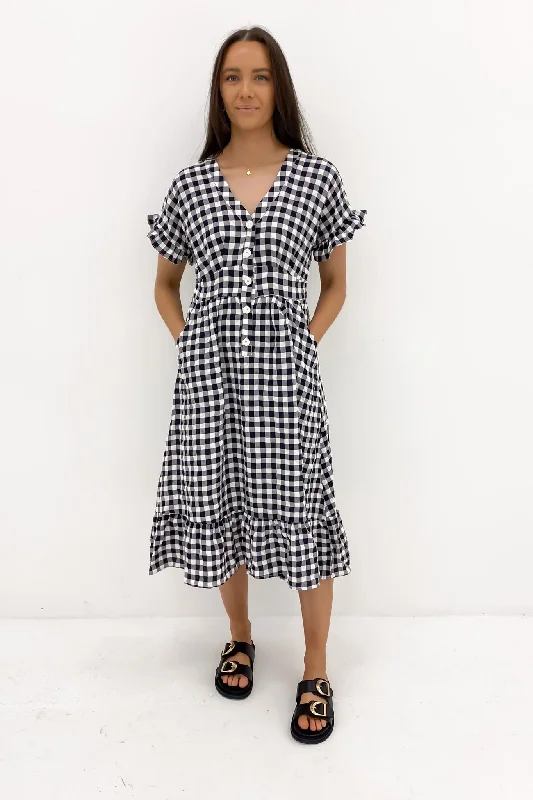 Exquisite Details Wren Midi Dress Black Gingham