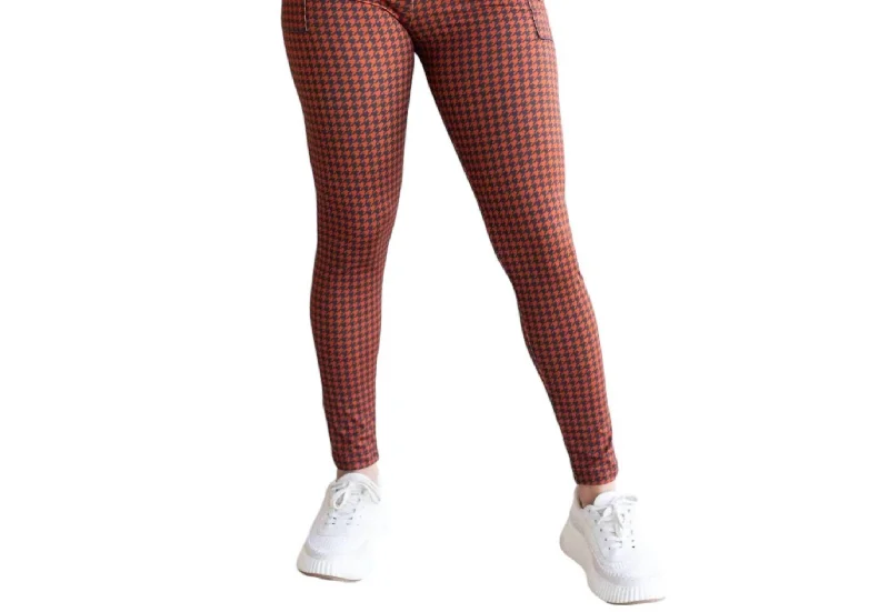 Fresh And Elegant Full Length Leggings With Pockets In Autumn Houndstooth