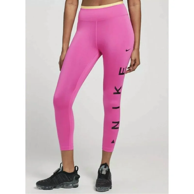 Simple Matching One Icon Clash Ankle Leggings In Pink/gold Waist Band/black Logo